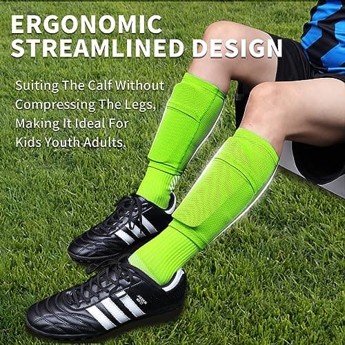 LPONJAR Soccer Shin Guards for Kids Youth Adults - Shin Pads and Sleeves with Optimized Insert Pocket for Boys Girls Men Women for Football Games - Protective Soccer Equipment - Thumbnail 4