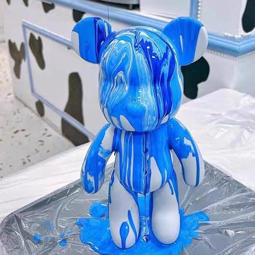 Coniuty DIY (Cyan+White+Blue, 9 Inch) Fluid Bear + Bear Keychain Figure Paint Set for Creative Graffiti Art Multicolor Painting - Thumbnail 5