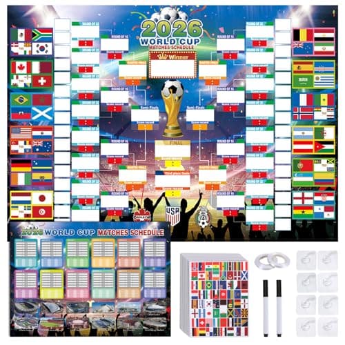 2026 World Soccer Cup Extra Large Schedule Poster 33.8 × 23.6, 2Pcs Merchandise with 454 Flag Stickers and Predict Champion Poster, Tournament Wall Chart for Soccer Fans Gifts Party Decorations - Image 1