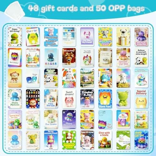 48-Pack Slow Squishy Toys Soft Stress Relief Fidgets Toys for Kids 4-12, with 48 Encouragement & Gratitude Cards, Classroom Prizes Birthday Party Favors Goodie Bags Stuffers (Animal, 48) - Thumbnail 4