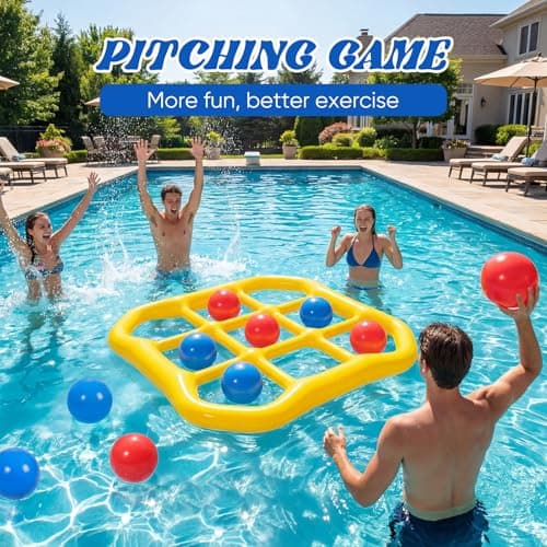 mcgskl Pool Toys Pool Games, Inflatable Tic-Tac-Toe Pool Toy with 10 Balls, 2-10 Players Floating Water Game for Adults Teens Kids, Summer Pool Party Water Toys - Thumbnail 3
