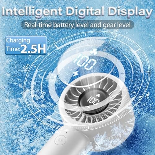 Handheld Fan - Portable Handheld Turbo Fan with Lanyard, 5 Speed Winds, LED Display, Rechargeable Battery Powered, Mini Pocket Personal Fans for Outdoor/Travel/Hot Flashes/Makeup, Gifts for Men/Women - Thumbnail 5