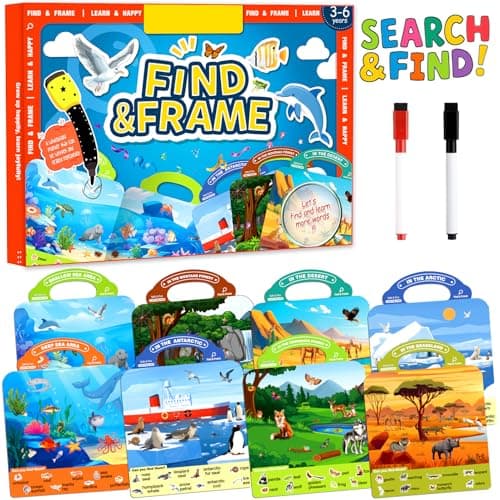 Search and Find Books for Kids 3-5, Reusable Preschool Learning Activities, Perfect Road Trip Car Airplane Games, Educational Toys, Busy Books for 3 4 5 6 Year Old Boys Girl Christmas Birthday Gifts