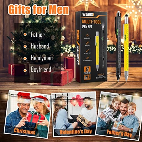 WEARXI Gifts for Men 9 in 1 Multitool Pen, Fathers Day Dad Gifts from Daughter Son, Birthday Gift for Men/Boyfriend Mens Gift for Dad/Him/Husband, Cool Gadgets, Camping Accessories - Thumbnail 2