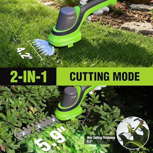 WORKPRO 7.2V Handheld Grass Trimmer, 2-in-1 Cordless Hedge Trimmer & Grass Shears with 2Ah Battery, Small Bush & Shrub Trimmer for Lawn Edging, Garden, Yard & Hedge Trimming - Thumbnail 3