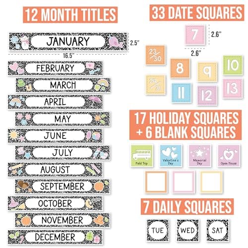 Hadley Designs Classroom Calendar Set Bulletin Board Decorations - Pastel School Calendar for Classroom Decor, Kindergarten Preschool Elementary Teacher Must Haves, Homeschool & Daycare Essentials - Thumbnail 2