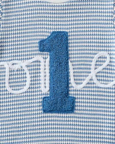 ChuYuKu Baby Boy 1st Birthday Romper Waffle Knit One Short Sleeve Onesie First Birthday Gift Soft Comfortable Bodysuit - Thumbnail 6