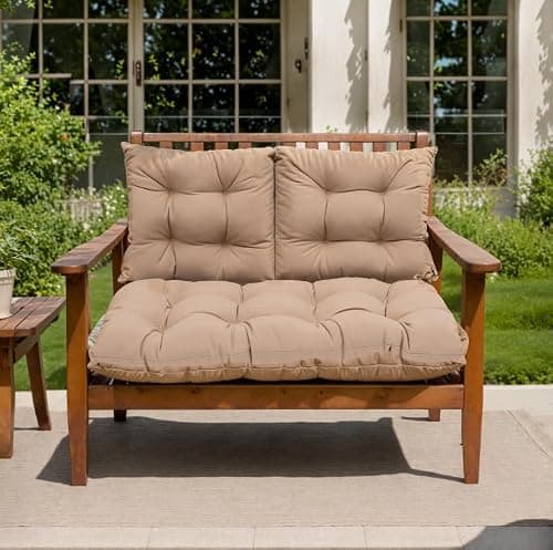 QILLOWAY Outdoor/Indoor Patio Wicker Seat Cushions with Ties Group Loveseat/Two U-Shape Cushions for Patio Furniture,Wicker Loveseat,Bench,Porch,Patio Chair Cushions Set of 3 (Tan/Grey) - Thumbnail 6