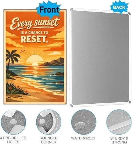 Every Sunset Is Chance Reset Tin Sign Inspirational Quote Metal Wall Decor Vintage Beach Sunrise Ocean Landscape Artwork Motivational Rustic Plaque Home Office Coastal Room Seaside Calming Positive 8x12 Inch - Thumbnail 5