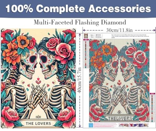 ijbnhd Skull Diamond Painting Kits for Adults 5D Valentine Diamond Art Kits for Adults Full Drill Diamond Painting Lovers Gem Art and Crafts Home Decor 12x16inch - Thumbnail 2