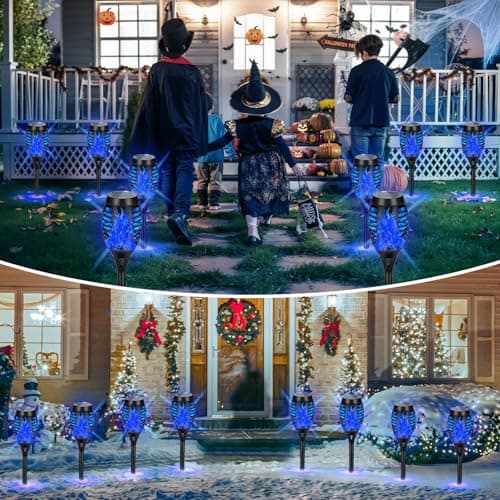 AOUNQ 4 Pack Solar Torch Lights Outdoor Waterproof - Blue Flickering Flame, Outdoor Solar Garden Lights for Yard, Tiki Torches for Outside Patio Pathway Decorations - Thumbnail 6
