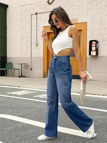 HDLTE Women Wide Leg Jeans High Waist Baggy Jeans Loose Boyfriend Jean Denim Pants Y2K - Thumbnail 3