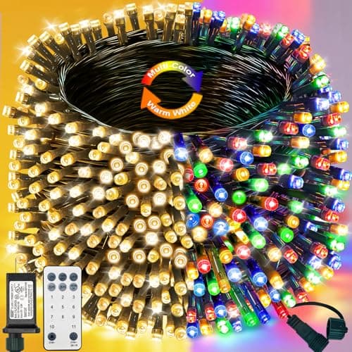Decute 300LED Christmas Tree Lights Outdoor Indoor String Lights 108FT Extendable, 11 Modes 4 Colors Changing Waterproof Twinkle Fairy Lights Party Decor with Timer Remote(Warm White & 3 Multicolors) - Image 1
