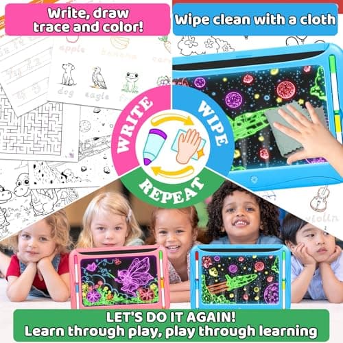 LED Drawing Board, Magic Kids Toys for Boys 4-6, Christmas Birthday Gifts, Light Up Tracing Pad, 9 Double-Sided Cards, 6 Markers, Glow in The Dark Doodle Writing Tablet, Learning Toy Arts Crafts Kits - Thumbnail 6