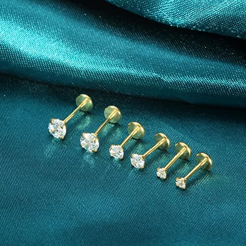 COTATI 20G Flat Back Earrings Stud Threadless Tragus Cartilage Lip Medusa Piercing Jewelry Hypoallergenic (Gold,20G 2/3/4mm CZ) - Thumbnail 6