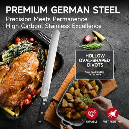 KEEMAKE Brisket Knife, 12‘’ Carving & Slicing Knife with Ergonomic Handle, German High-Carbon Steel, Sheath Included, Razor Sharp for Meat, Roasts, BBQ, Turkey, Grilling Gifts for Men - Thumbnail 4