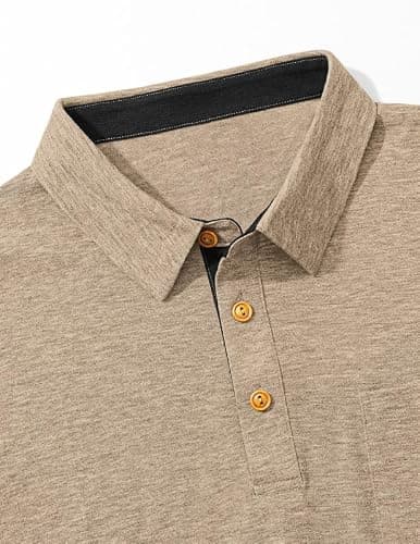 AUSELILY MEN Mens Polo Shirts Short Sleeve Cotton Casual Summer Knit Golf Stylish T Shirts Big and Tall with Pockets Khaki 5XL - Thumbnail 5