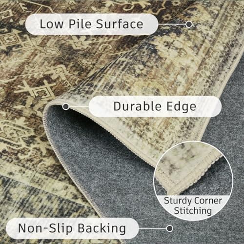 DCX Washable 6x9, Kid & Pet Friendly with Rubber Back Non Slip, Stain Resistant Vintage Rug for Living Room, Bedroom, Home Office, Soft Low Pile Large Farmhouse Distressed Carpet, Brown - Thumbnail 5