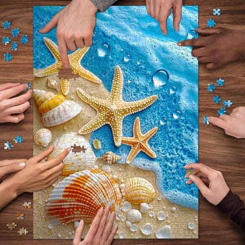 Beach Puzzles for Adults 1000 Pieces, Ocean Starfish Seashells Puzzle, Colorful Coastal Summer Scene Jigsaw Puzzle, Nature Seaside Challenging Puzzles for Adults - Thumbnail 6