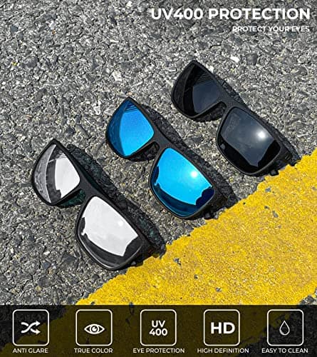 KALIYADI Polarized Sunglasses Men, Lightweight Mens Sunglasses Polarized UV Protection Driving Fishing Golf (Black/Ice Blue/Silvery) - Thumbnail 5