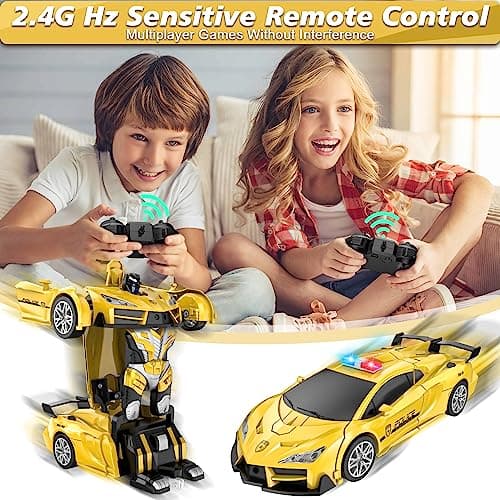 LNNKINE Remote Control Car, Transform Robot RC Cars, 2.4Ghz Transforming Police Car Toy with LED Light, One-Button Deformation & Rotating Drifting, Toys for 5+ Year Boys/Girls - Thumbnail 3