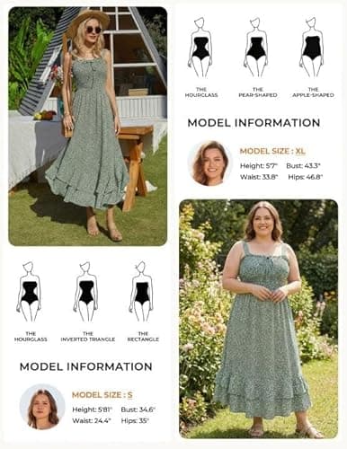 GRACE KARIN Women's 2025 Summer Floral Boho Dress Square Neck Strapped Swing A Line Sundress Beach Long Maxi OutfitsGreen L - Thumbnail 4