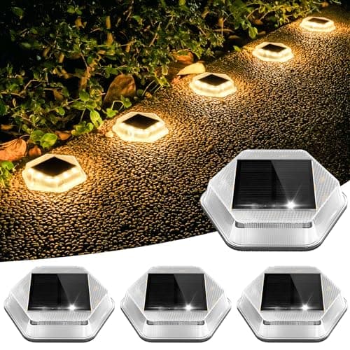 CREPOW Solar Deck Lights Dock Step Lights- 4 Packs Waterproof 1200mAh Auto ON/Off LED Solor Powered Stair Lighting for Outdoor Garden, Patio, Pathway, Walkway, Driveway (Warm White)