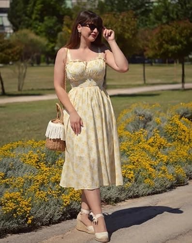 Scarlet Darkness Floral Dress for Women 2026 Spring Yellow Dresses Cottagecore Long Flowy Sundress Yellow M - Thumbnail 3