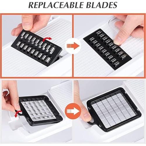 LSLCQW Vegetable Chopper: 10 in 1 Food Chopper - Onion Vegetable Slicer Cutter Dicer, Veggie Cutter with Container, 7 Blades, Kitchen Gadgets for Carrot Salad Garlic Potato Slicer (Black/White) - Thumbnail 6