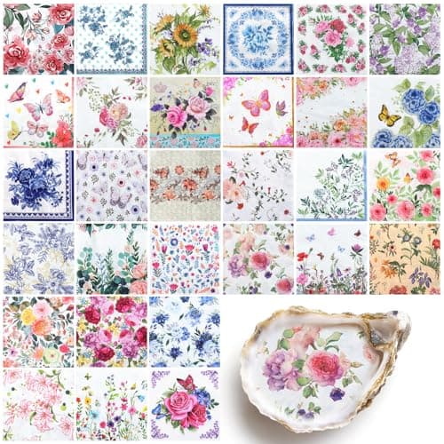 NatNarr 30 Pack Decoupage Napkins, 30 Styles Floral Paper Napkins Chinoiserie Decorative Decoupage Napkin Printed Cocktail Paper for DIY Crafting Spring Party 13 * 13 Inch - Image 1