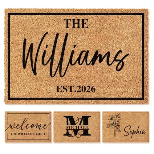 Fincekoom Personalized Natural Coco Coir Door Mat with Heavy Duty Backing Custom Non-Slip Front Door Welcome Mats for Outside Entrance or Porch Entry Housewarming Gift for Home Decor
