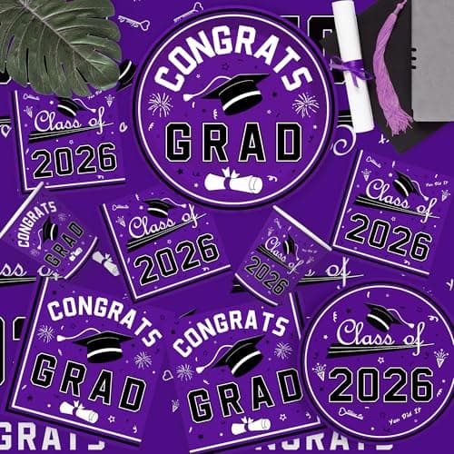 OHOME Graduation Party Decorations 2026 - Graduation Decorations Class of 2026 - Serve 24 - Purple Plates Tablecloth Napkins Cups Graduation Banner- Graduation Party Favors Supplies - Thumbnail 6