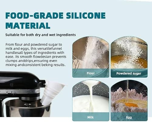 TFFUAM 2-Pack Stand Mixer Funnel Set with Scraper | Upgraded Funnels & Extended Measuring Cup for 4.5-7 Quart Mixers | Effortless Pouring, Scraping & Cleaning Kit - Thumbnail 6