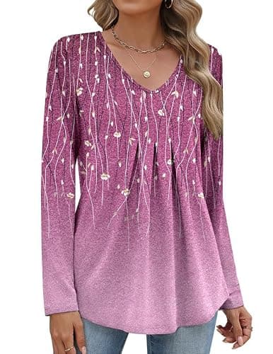 Misakia Women Long Sleeve Top V Neck Casual Shirt Loose Fit Fall Blouse Trendy Tunic Clothes 2025 - Image 1