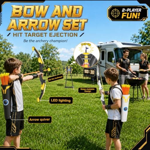 2 Pack Bow and Arrow for Kids, LED Light Up Archery Set with 20 Suction Cup Arrows&2 Quivers Indoor Outdoor Games for Kids Ages 4-8 8-12 Birthday Gifts Toys for 5 6 7 8 9 10 11 12 Year Old Boys Girls - Thumbnail 2