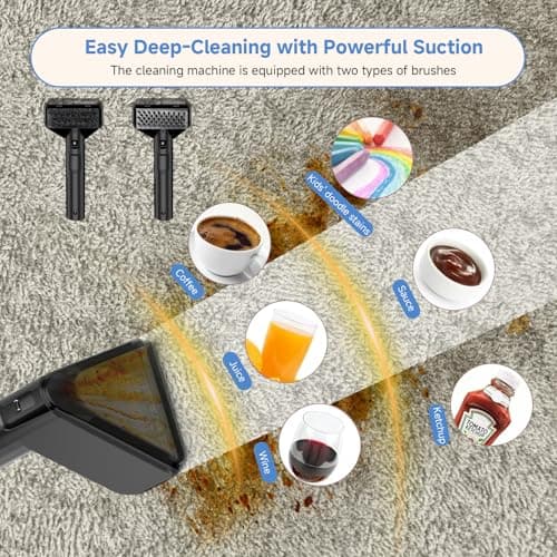 Vaconly Portable Carpet & Upholstery Cleaner Machine, Handheld Spot Cleaner with Dual Brush, 18KPa Suction, Large Removable Tank for Couch, Car, Stairs, Rugs & Pet Stains,White - Thumbnail 2