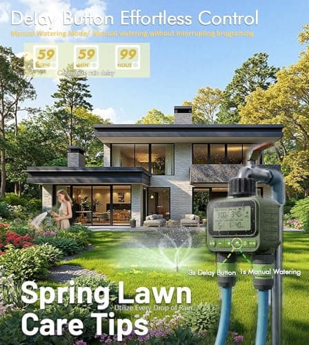 ThermoHalo Smart Sprinkler Timer with Remote, 8-Zone Programmable Dual Outlet Watering timers, IP65 Waterproof Automatic/Manual Hose Timer with Child Lock for Lawn, Yard, Garden, and Pool (Twin) - Thumbnail 3