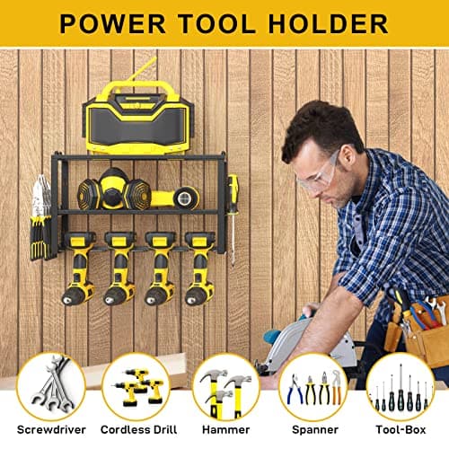 Spacecare Power Tool Organizer- Power Drill Tool Holder- Heavy Duty Tool Shelf & 1 Pack 3 Layers Tool Rack Cordless Drill Holder- Floating Tool Shelf Wall Mounted Tool Storage Rack for 4 Drill Holders - Thumbnail 5