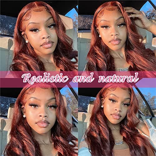 Aaliweya Reddish Brown Lace Front Wigs Human Hair 13x4 Body Wave HD Lace Frontal Wigs for Women Pre Plucked 180 Density Glueless Copper 33b Colored Wig Super Soft 18Inch - Thumbnail 6