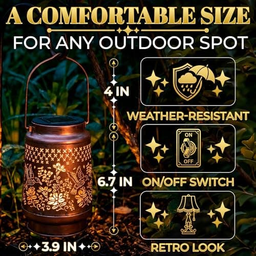 Hummingbird Outdoor Lanterns – Heritage-Style Metal Garden Decorative Lantern, Warm LED Glow – Cozy Porch, Patio, Balcony, Yard & Garden Birds Decor | Charming Gifts for Gardeners Woman, Mom & Grandma - Thumbnail 2