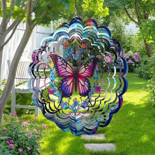 Butterfly Wind Spinners Outdoor - Birthday Gifts for Women Mom Men Garden Decor Gifts, Butterflies Hanging Wind Chimes 12 inch 3D Wind Spinner for Outdoor Decor for Outside, Patio, Yard, Balcony - Thumbnail 2