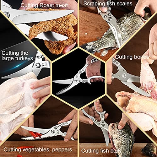 ANDONG Upgrade Heavy Duty Stainless Steel Kitchen Scissors - Professional Poultry Shears for Bone, Meat, Chicken, Fish, Turkey, Vegetables,Spring Loaded Multipurpose Ultra Sharp Utility Scissors - Thumbnail 5