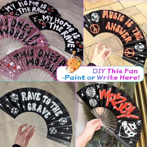 EOSAU Glitter Folding Hand Fans for Women Foldable Handheld Clack Fans for line Dancing, Wedding, Church, Festival, EDM, Party, Club, Rave Accessories (9" Purple) - Thumbnail 3