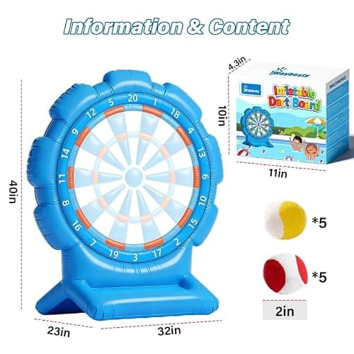 Best Pool Toys for Kids Teen Adult, Inflatable Dart Board Toss Pool Games with 10 Sticky Balls, Swimming Pool Floats Toys for Yard, Beach, Indoor & Outdoor Play, Summer Party Birthday Gift Age 4-12 - Thumbnail 3