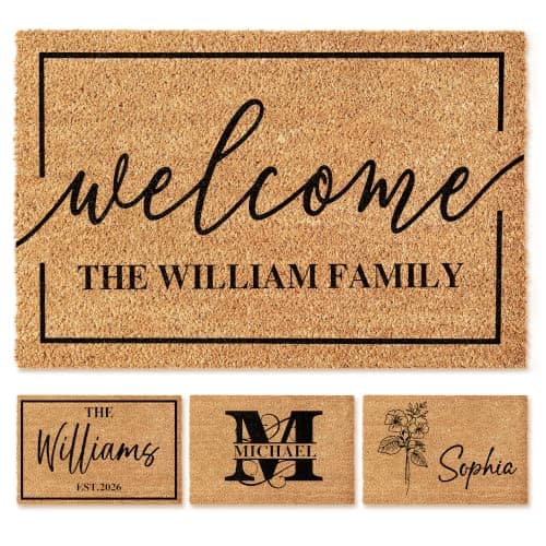 Fincekoom Personalized Natural Coco Coir Door Mat with Heavy Duty Backing Custom Non-Slip Front Door Welcome Mats for Outside Entrance or Porch Entry Housewarming Gift for Home Decor
