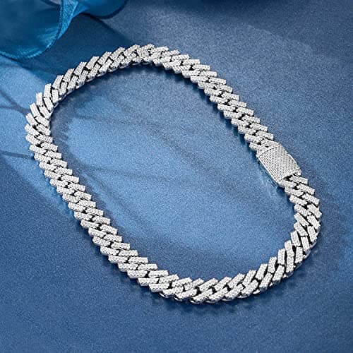 Gemsme Full Iced Out Cubic Zirconia Cuban Link Chain Hip Hop 18K White Gold Plated Miami Cuban Link Chain Necklace for Men Women (22 Inch) - Thumbnail 4