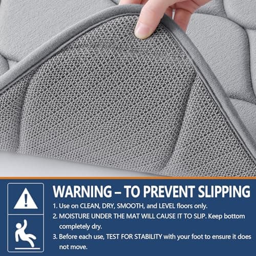 Smiry Memory Foam Bath Mat 30''x20'', Ultra Soft Non-Slip Bathroom Rug, Plush Water Absorbent Quick Dry and Machine Washable Floor Mat for Shower, Tub & Home Decor, Grey - Thumbnail 3