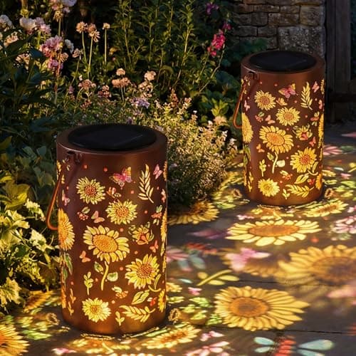 2 Pack Sunflower Solar Lanterns Outdoor Waterproof , Garden Backyard Patio Decor Gifts for Women Mom Sister Her, Grandma Hanging Solar Lights Metal Decoration Outside for Yard, Patio, Backyard, Porch - Image 1