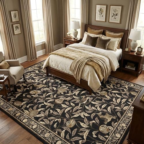 GarveeHome 8x10 Area Rugs for Living Room, Boho Leaf Rugs for Bedroom with Soft Low Pile, Non Slip Botanical Bird Large Washable Rug 8x10 for Dining Room Stain Resistant Brown Throw Rug - Thumbnail 2