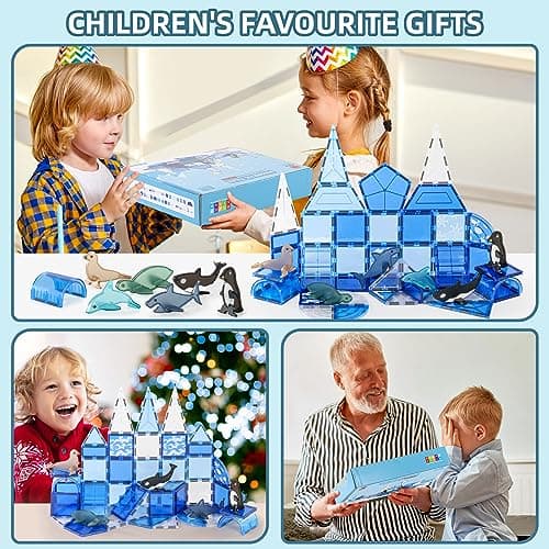 Arctic Animals Magnetic Tiles for Kids Ages 4-8, Aquarium Magnetic Building Set with 6 Sea Animals, Educational Magnet Blocks for School Toddlers, Birthday Xmas Gifts for Grandkids Boys Girls 3-5 4-6 - Thumbnail 5